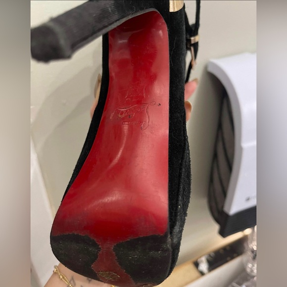 SEND OFFER Christian Louboutin Black Suede Equestrian Boot with Gold Size 6 - Picture 5 of 7